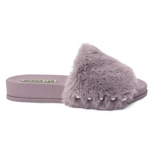 Faux Fur Slippers Grey Slippers Size 6.5